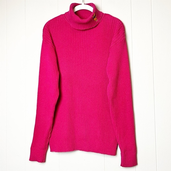 VTG Disney Winnie the Pooh Ribbed Turtleneck Sweater Large 90s hot pink cotton - Picture 2 of 10